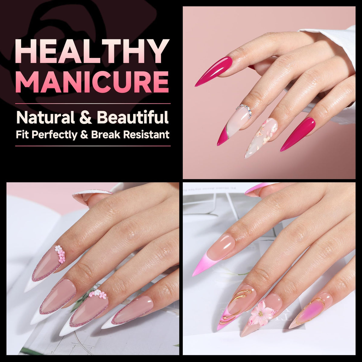 UNA GELLA Long Stiletto Nail Tips packaging with clear gel nail tips