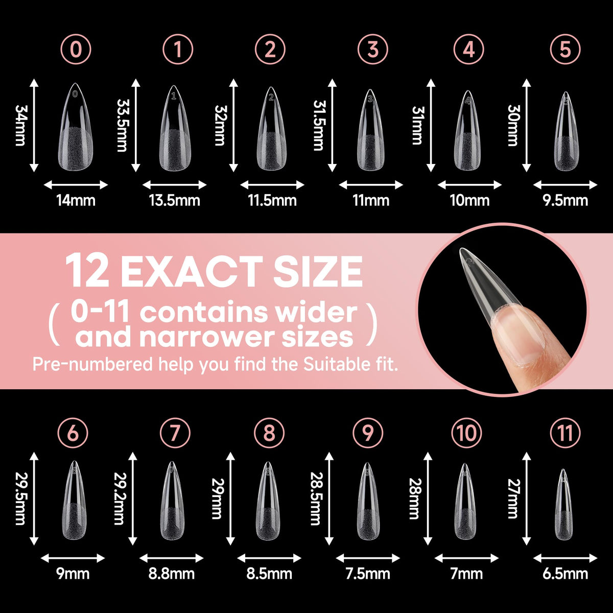 UNA GELLA Long Stiletto Nail Tips with nail art accessories