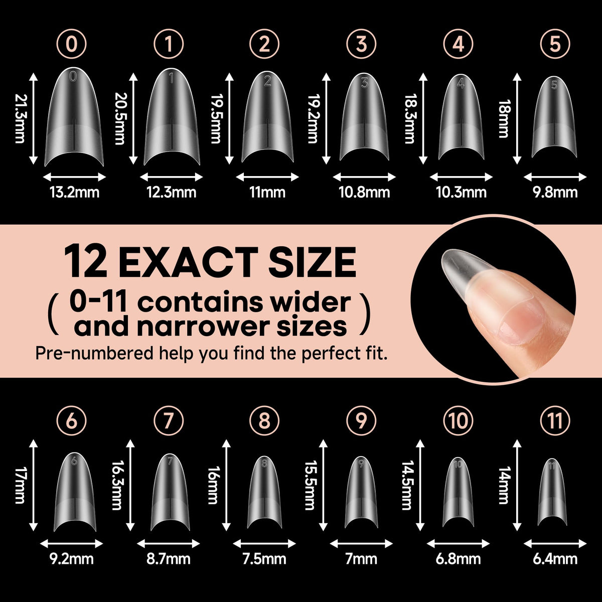 UNA GELLA Medium Almond Gel Nail Tips displayed with nail polish
