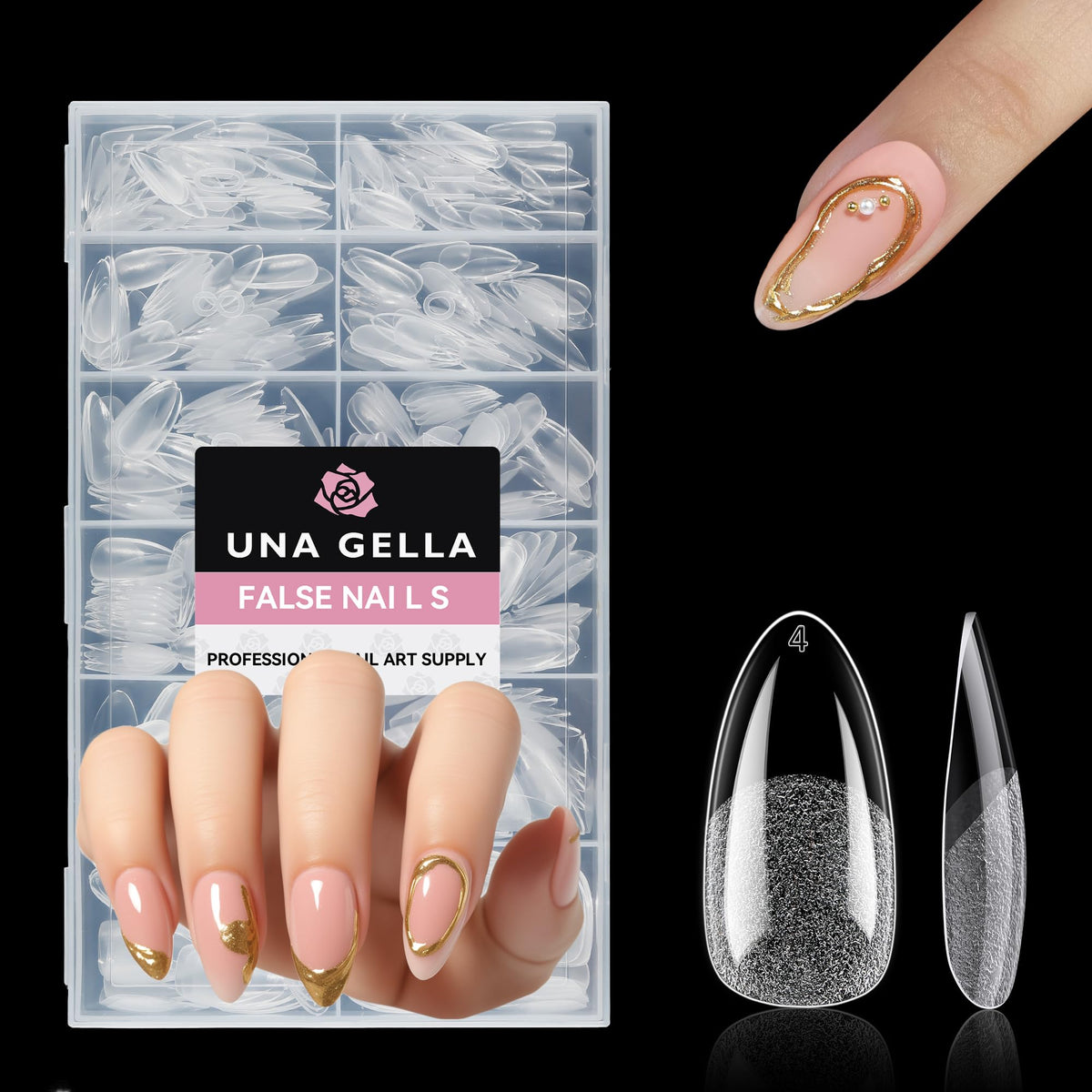 UNA GELLA Medium Almond Nail Tips 312pcs front view