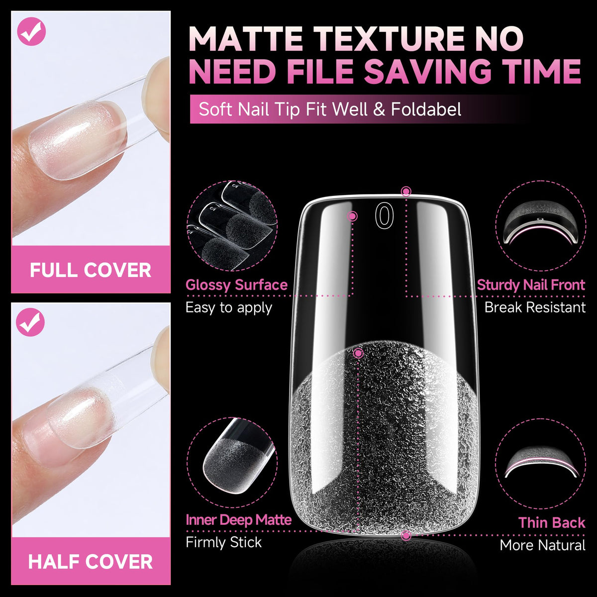 UNA GELLA Medium Square Nail Tips 120pcs close-up of tips