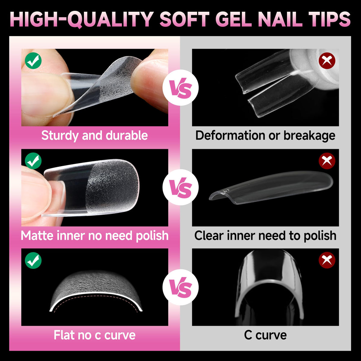 UNA GELLA Medium Square Nail Tips 120pcs showing different sizes