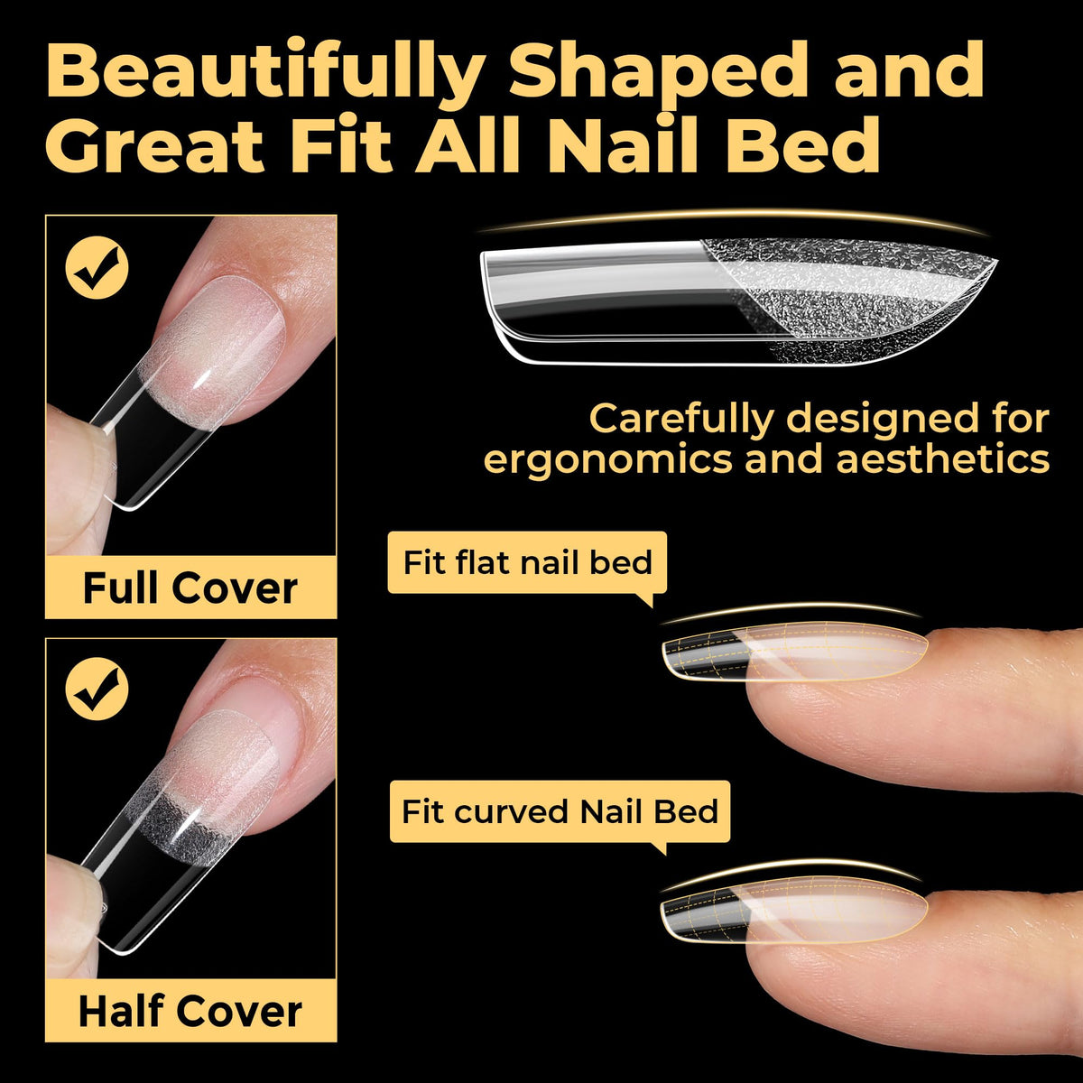 UNA GELLA Medium Square Nail Tips applied on nails