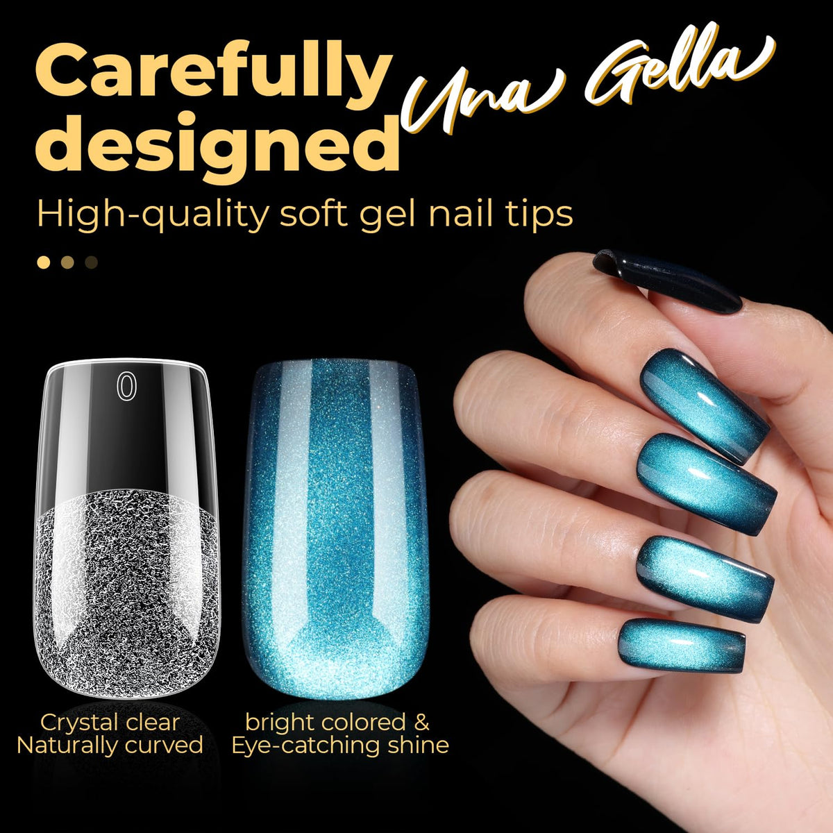 UNA GELLA Medium Square Nail Tips in hand for demonstration