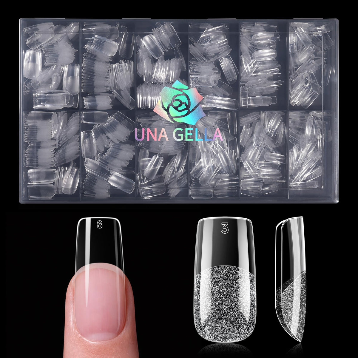 UNA GELLA Medium Square Nail Tips with tools for application