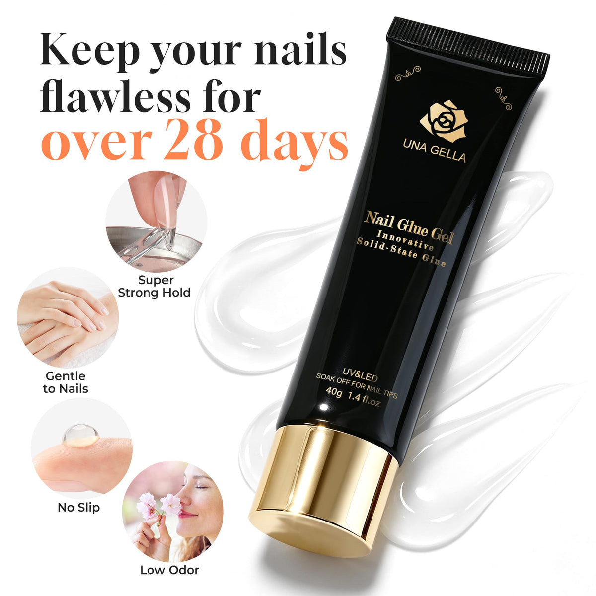 UNA GELLA Nail Glue 80g application on acrylic nails