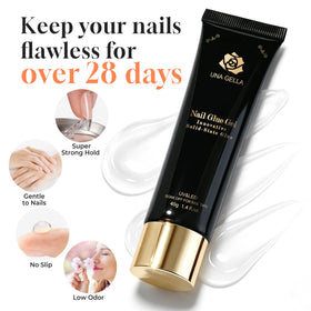 UNA GELLA Nail Glue 80g application on acrylic nails