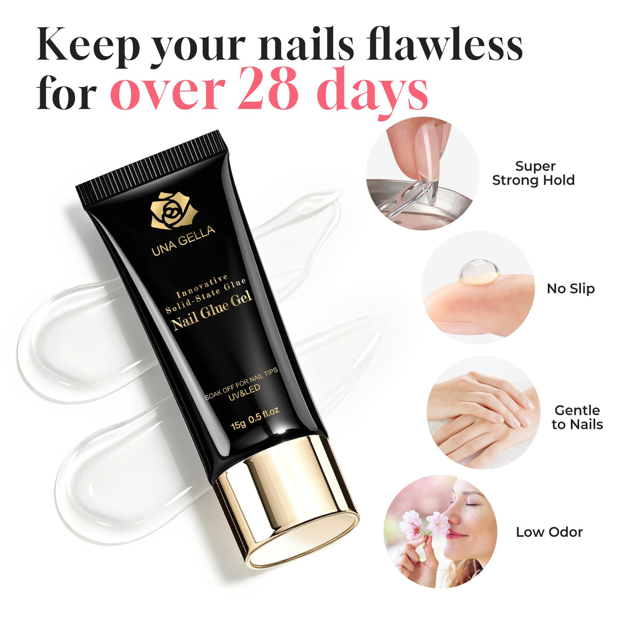 UNA GELLA Nail Glue application on acrylic nails