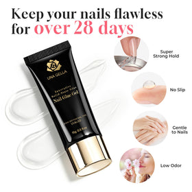 UNA GELLA Nail Glue application on acrylic nails