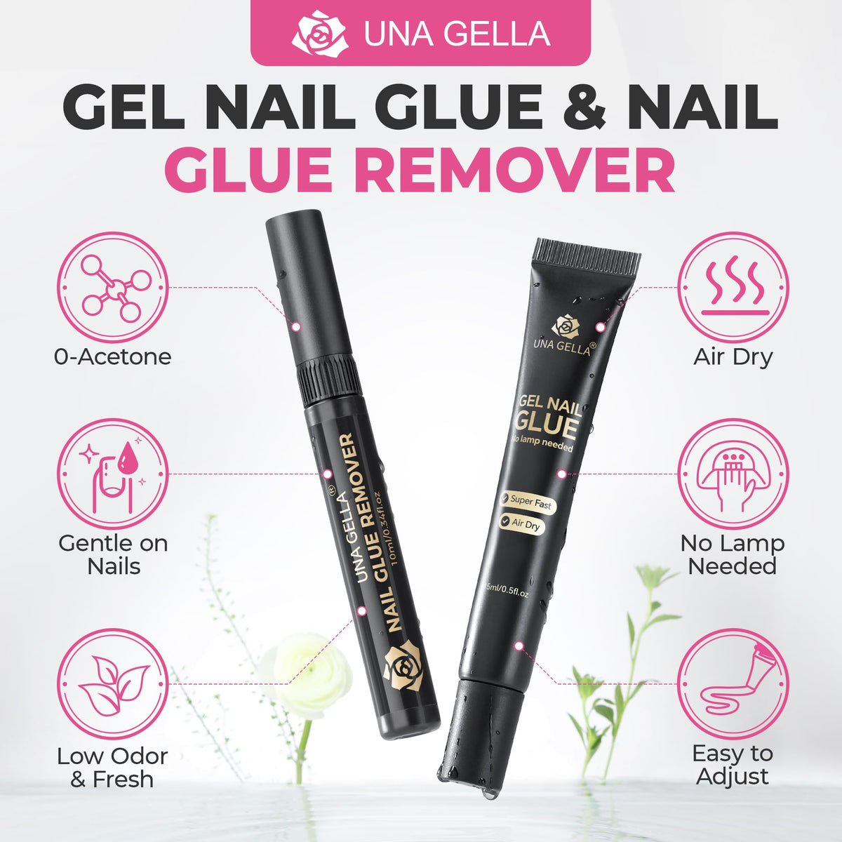 UNA GELLA nail glue applied on press-on nails