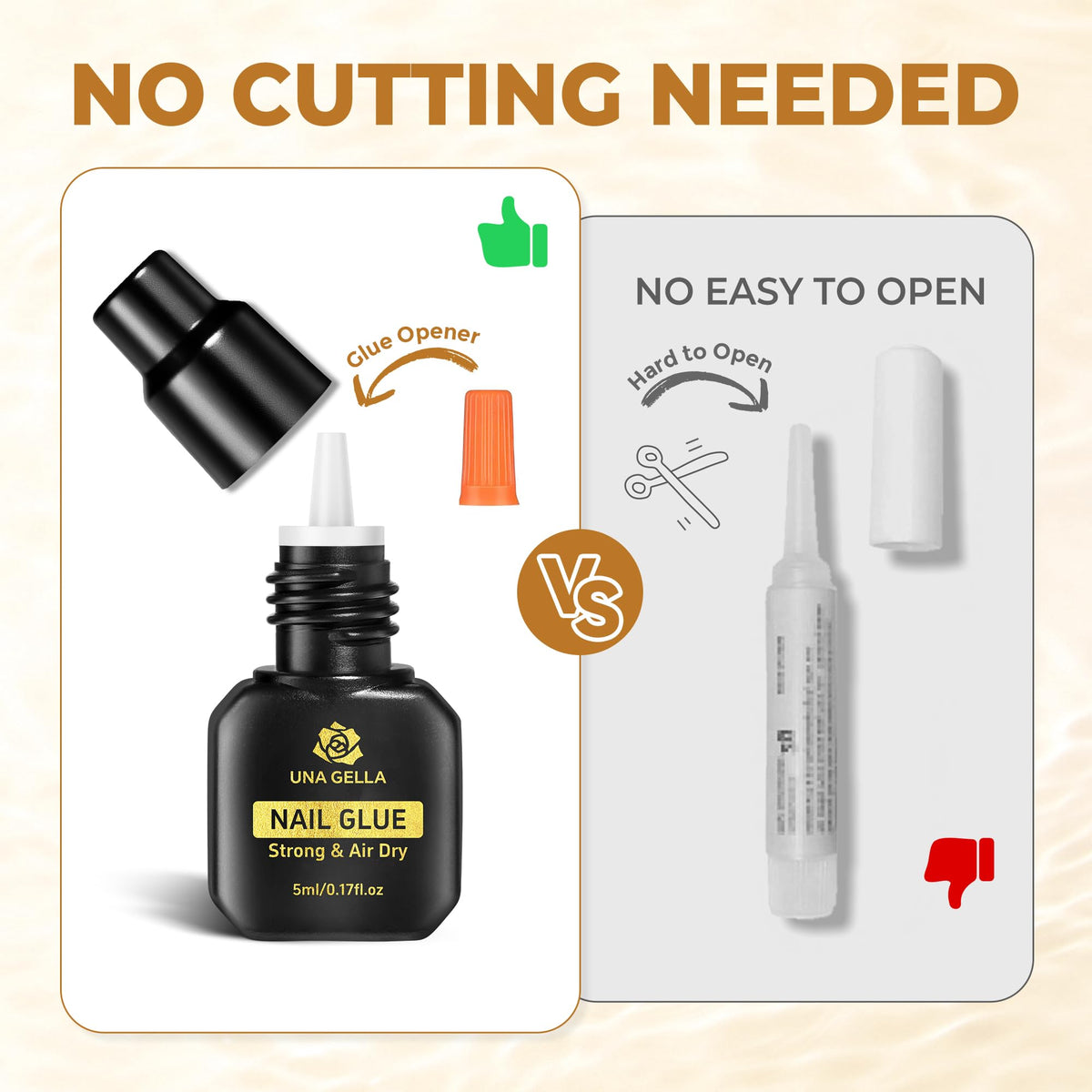 UNA GELLA nail glue demonstrating instant curing