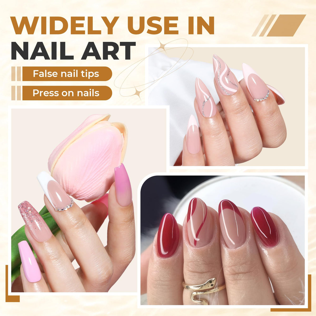 UNA GELLA nail glue in use on press-on nails