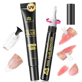 UNA GELLA nail glue kit front view with 15g glue and 10ml remover