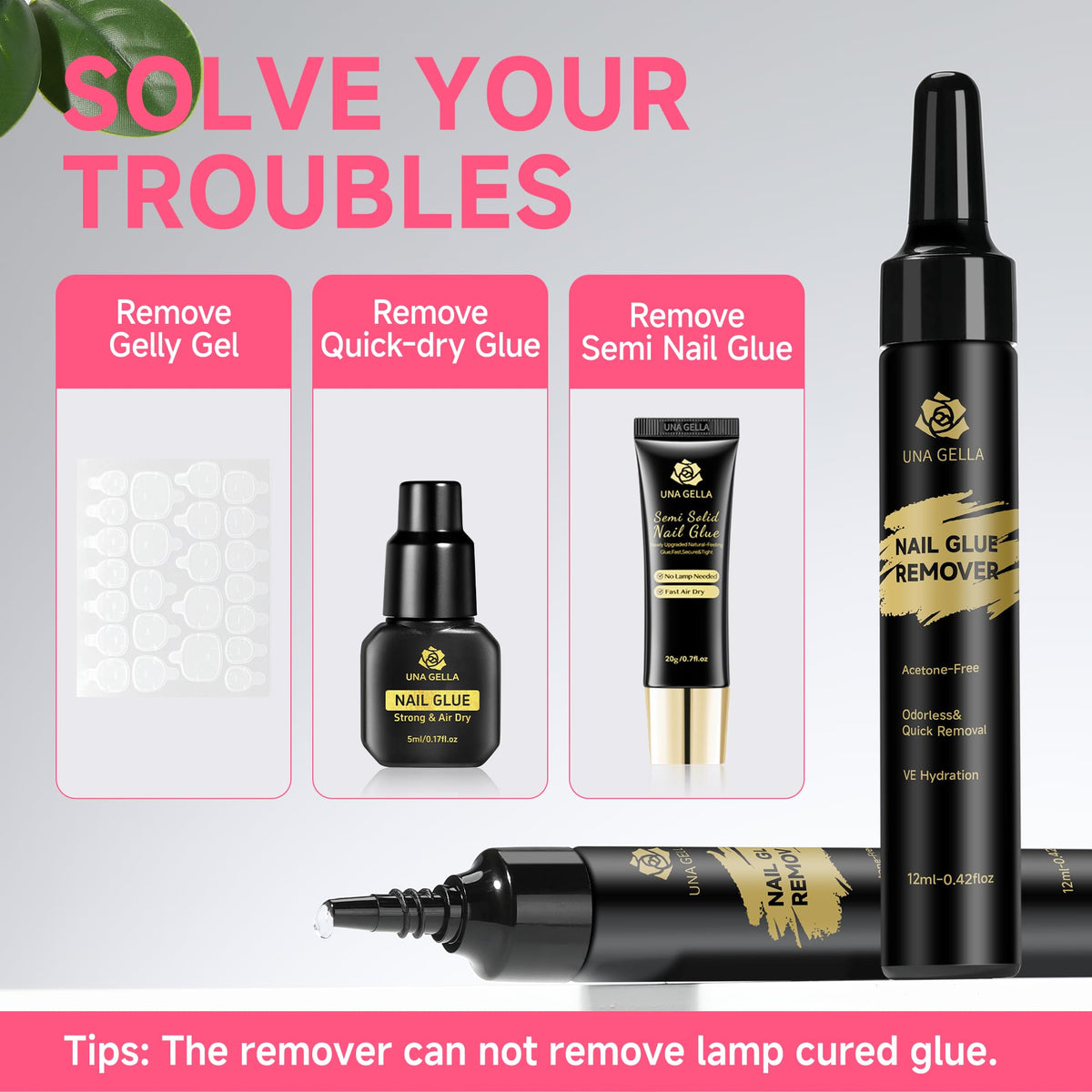 UNA GELLA Nail Glue Remover 12ml bottle side view