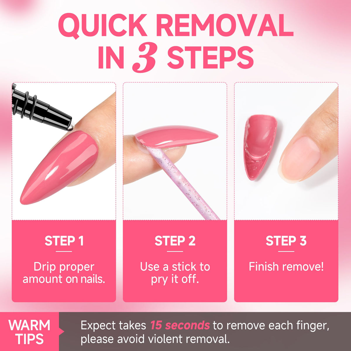 UNA GELLA Nail Glue Remover in use for press-on nails