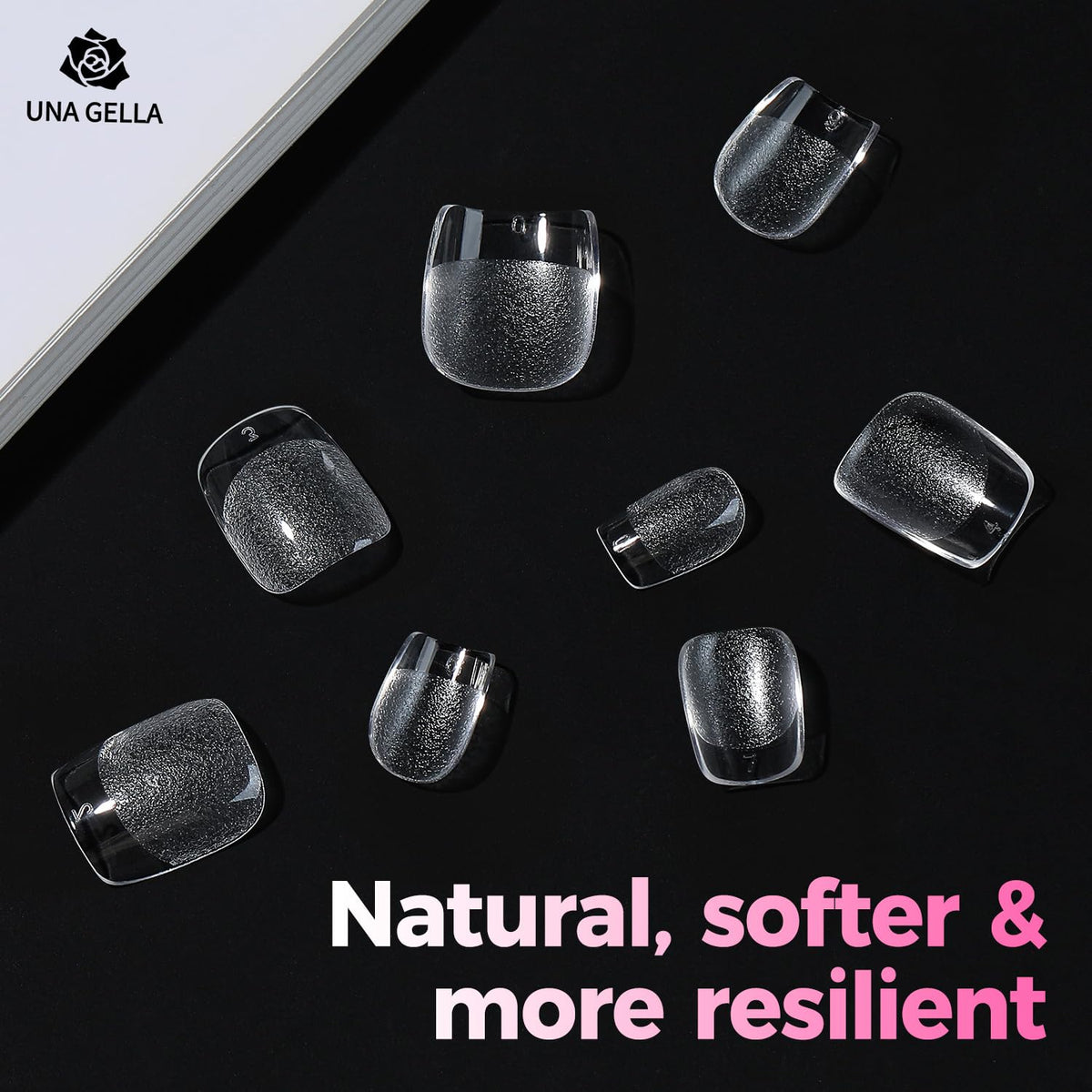 UNA GELLA nail tips displayed alongside nail glue gel