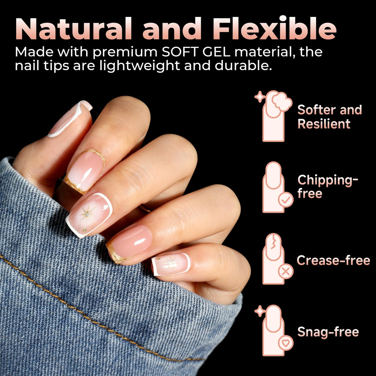 UNA GELLA nail tips displayed on a manicure table