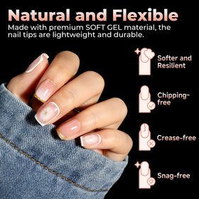 UNA GELLA nail tips displayed on a manicure table