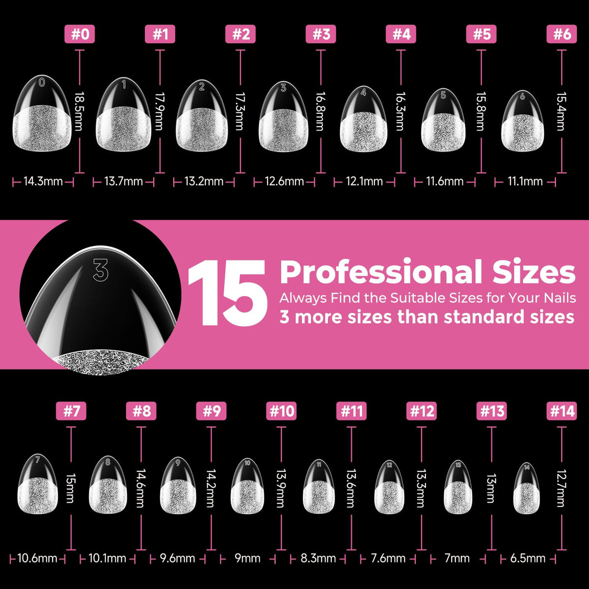 UNA GELLA nail tips in various sizes laid out for selection