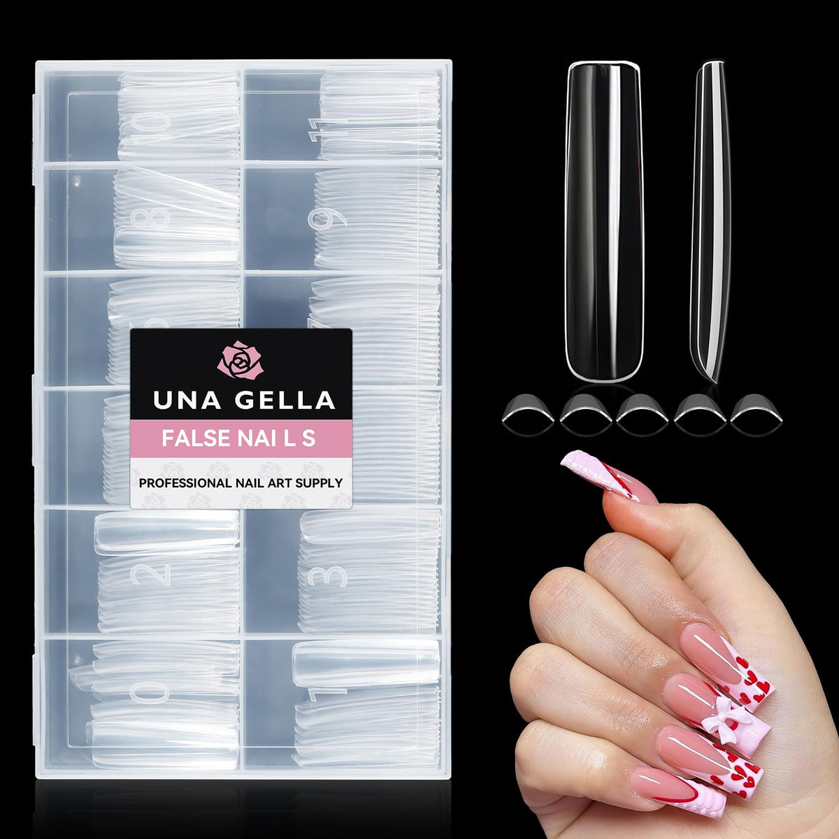 UNA GELLA nail tips showing variety of lengths