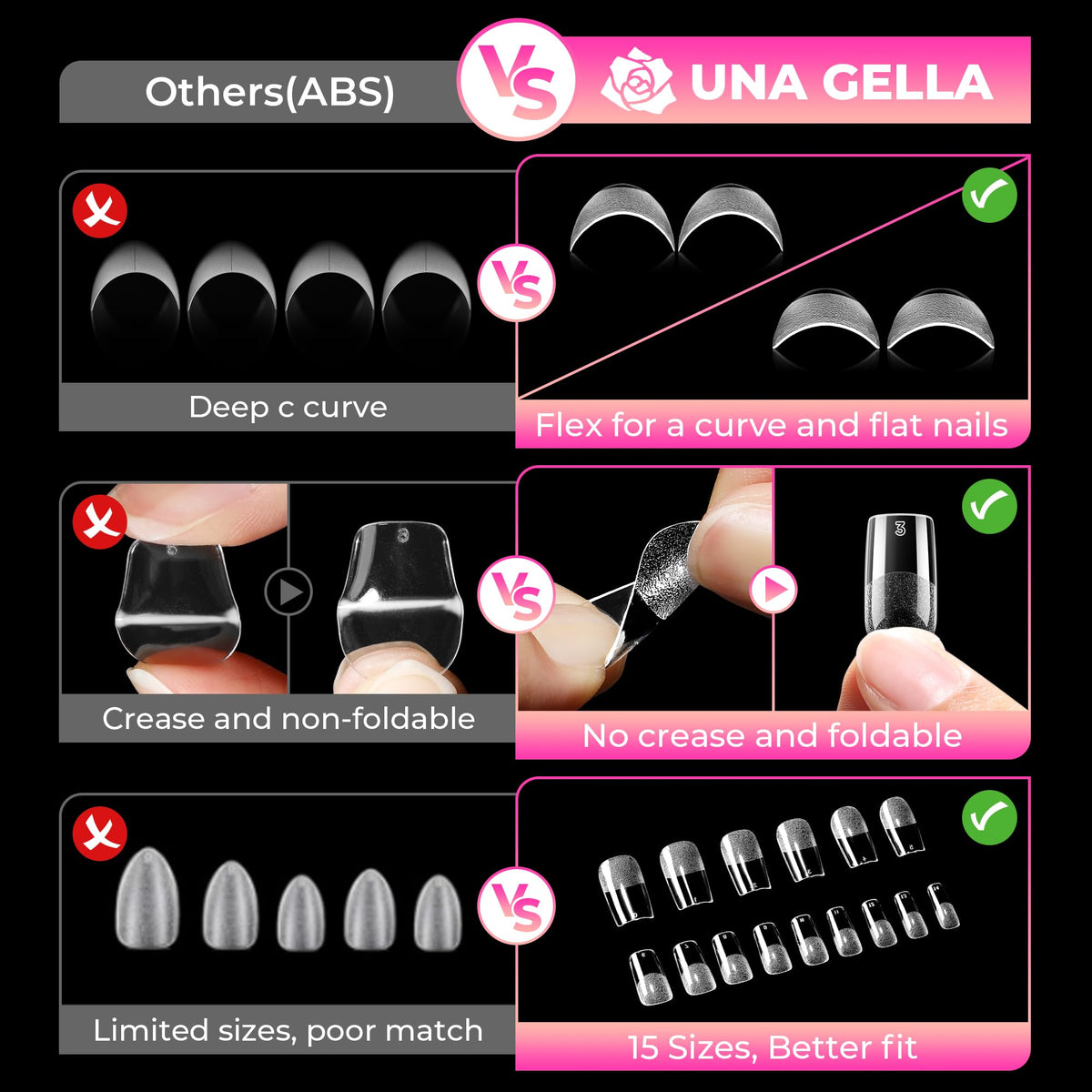 UNA GELLA nail tips with numbered sizes for easy selection