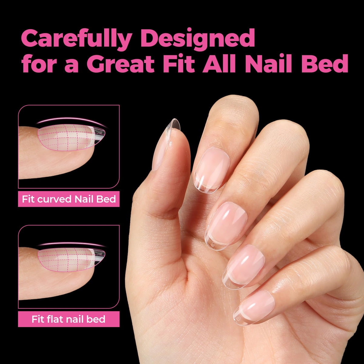 UNA GELLA Oval Gel Nail Tips in a hand with nail polish