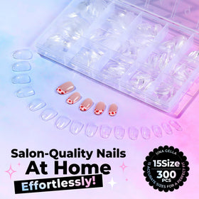 UNA GELLA Oval Gel Nail Tips in a nail art setup