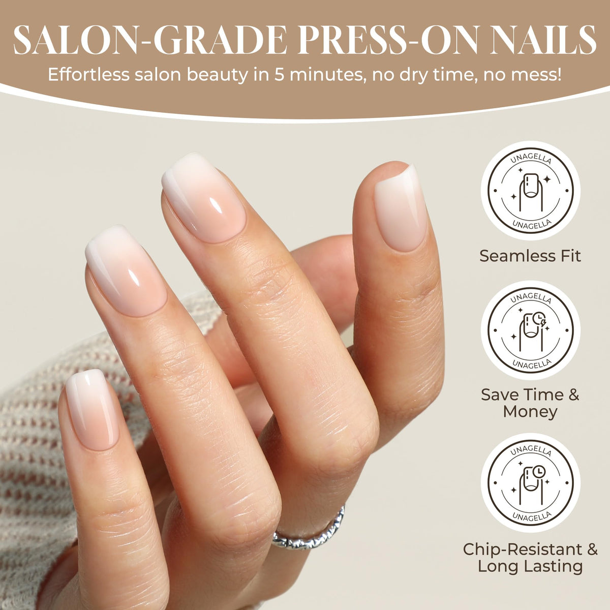 UNA GELLA Press On Nails in nude cream colour