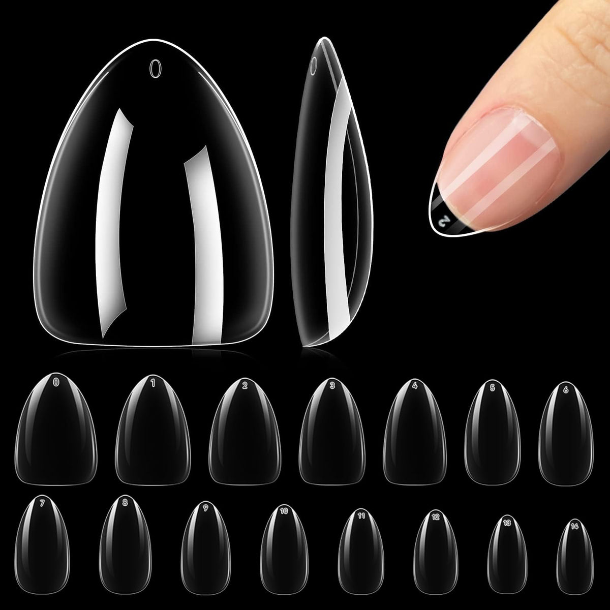 UNA GELLA Short Almond Gel Nail Tips 360pcs front view