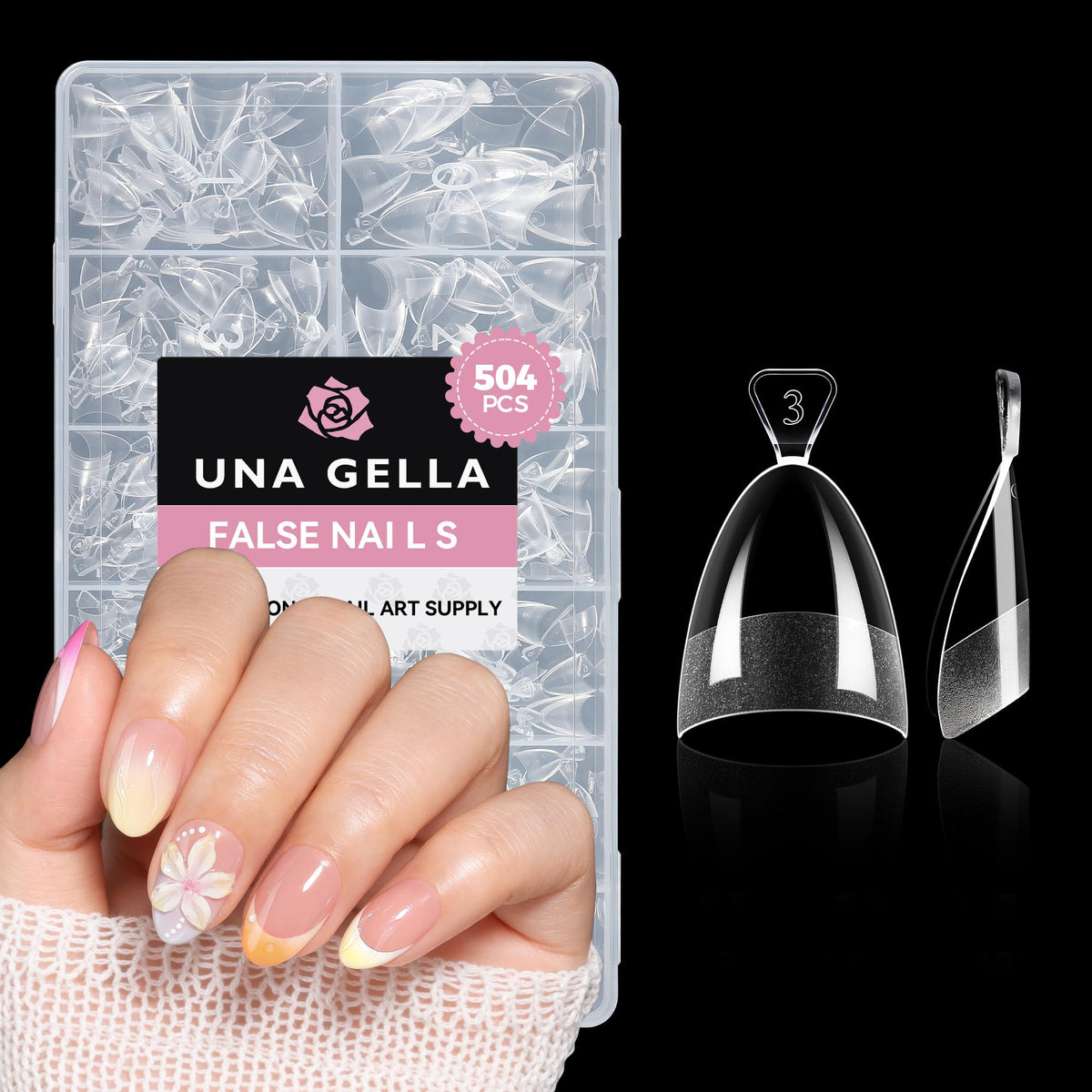 UNA GELLA Short Almond Gel Nail Tips 504PCS front view