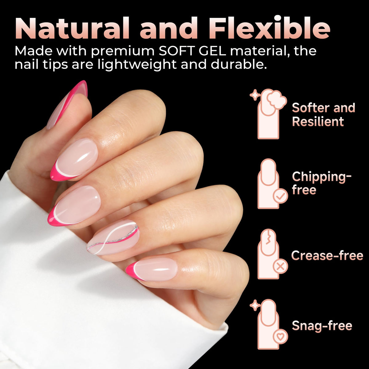 UNA GELLA Short Almond Gel Nail Tips close-up of tips