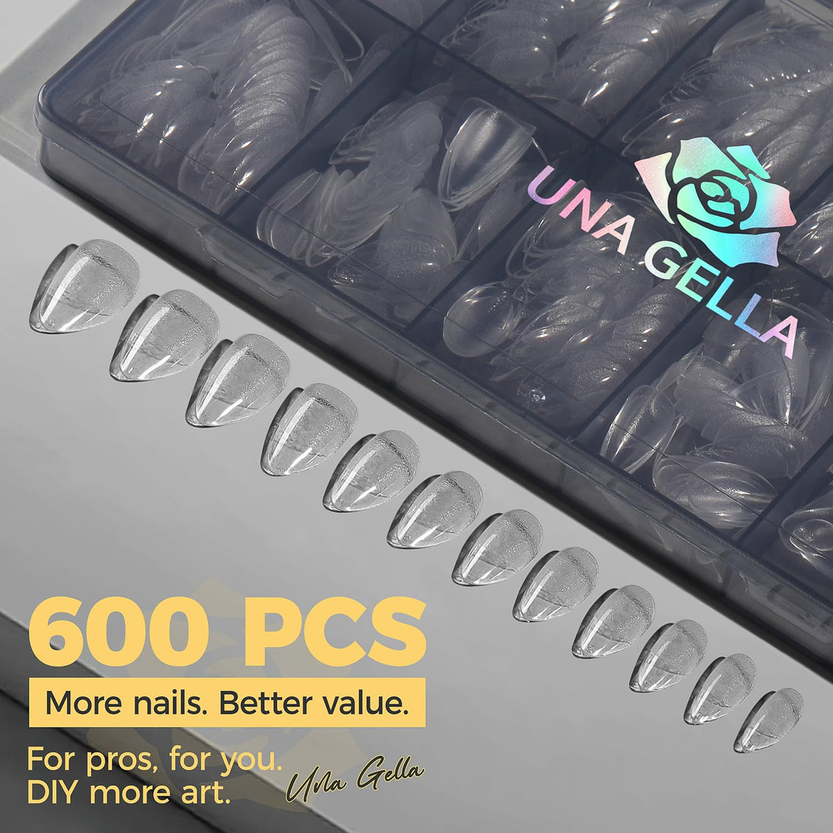 UNA GELLA Short Almond Gel Nail Tips close-up of tips
