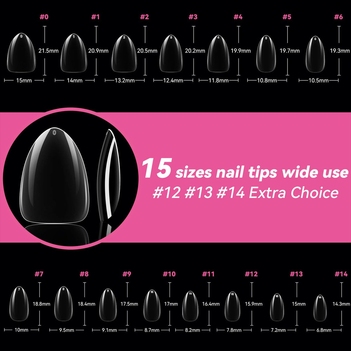 UNA GELLA Short Almond Gel Nail Tips displayed with nail polish