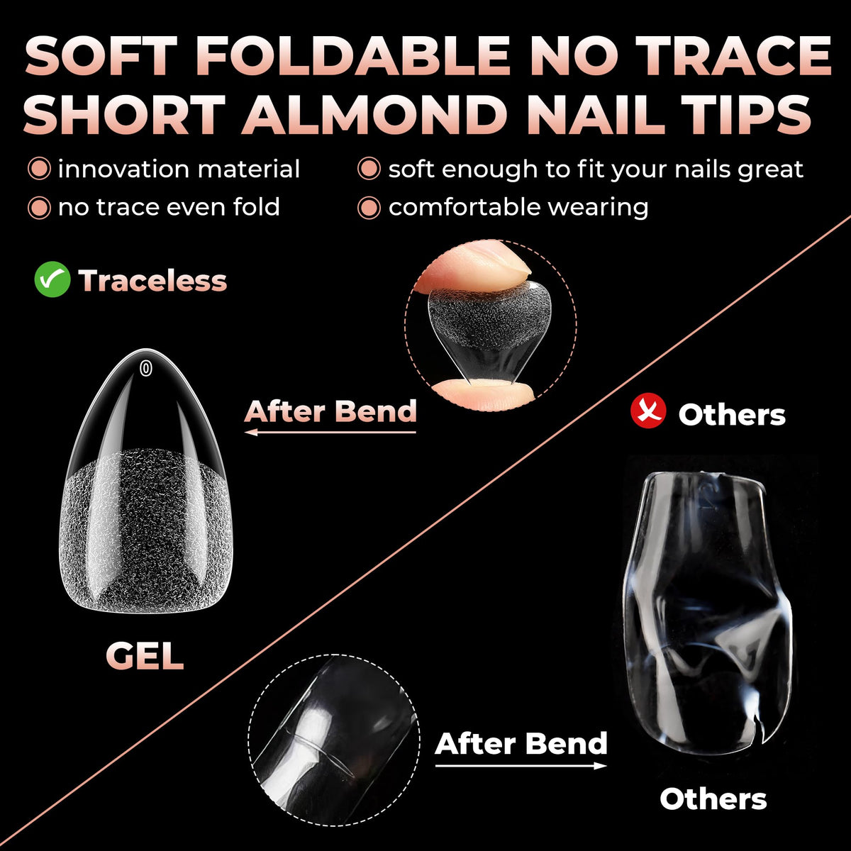 UNA GELLA Short Almond Gel Nail Tips half matte finish