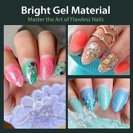 UNA GELLA Short Almond Gel Nail Tips showing various sizes