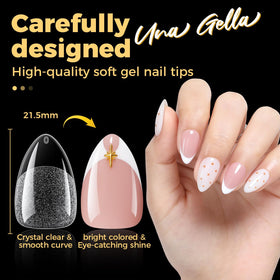UNA GELLA Short Almond Gel Nail Tips with nail polish
