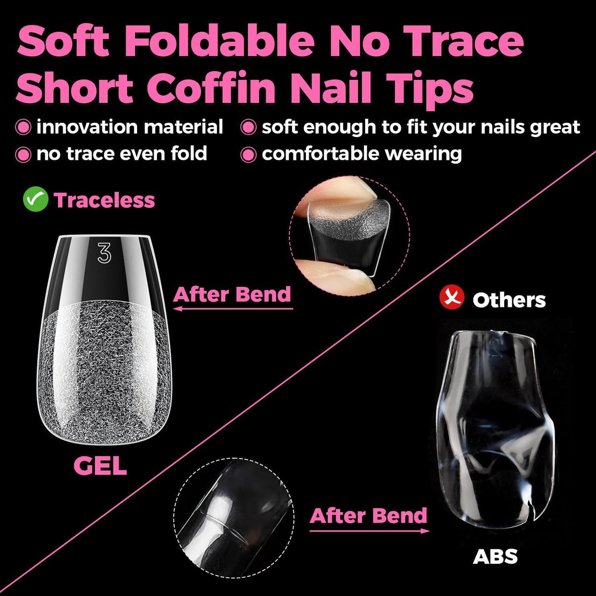 UNA GELLA Short Coffin Gel Nail Tips applied on nails with nail polish
