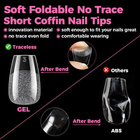 UNA GELLA Short Coffin Gel Nail Tips applied on nails with nail polish