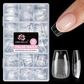 UNA GELLA Short Coffin Gel Nail Tips front view with various sizes