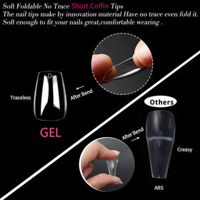 UNA GELLA Short Coffin Gel Nail Tips in a salon setup