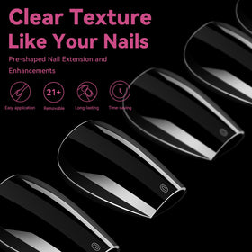 UNA GELLA Short Coffin Gel Nail Tips on a nail display