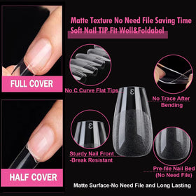 UNA GELLA Short Coffin Gel Nail Tips size comparison