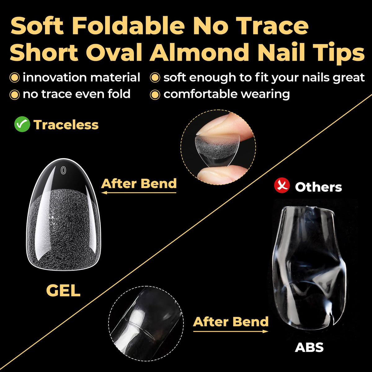 UNA GELLA Short Oval Almond Nail Tips with tools