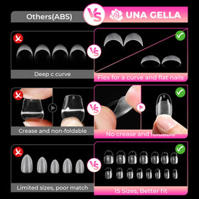UNA GELLA Short Oval Nail Tips displayed with nail glue