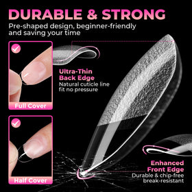 UNA GELLA Short Oval Nail Tips in use on nails
