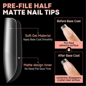 UNA GELLA Short Square Nail Tips displayed on a nail art table