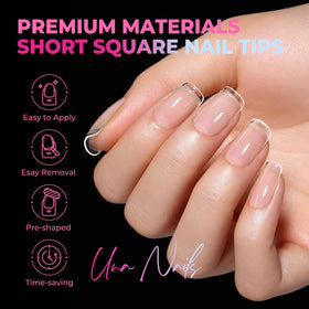 UNA GELLA Short Square Nail Tips displayed with nail glue
