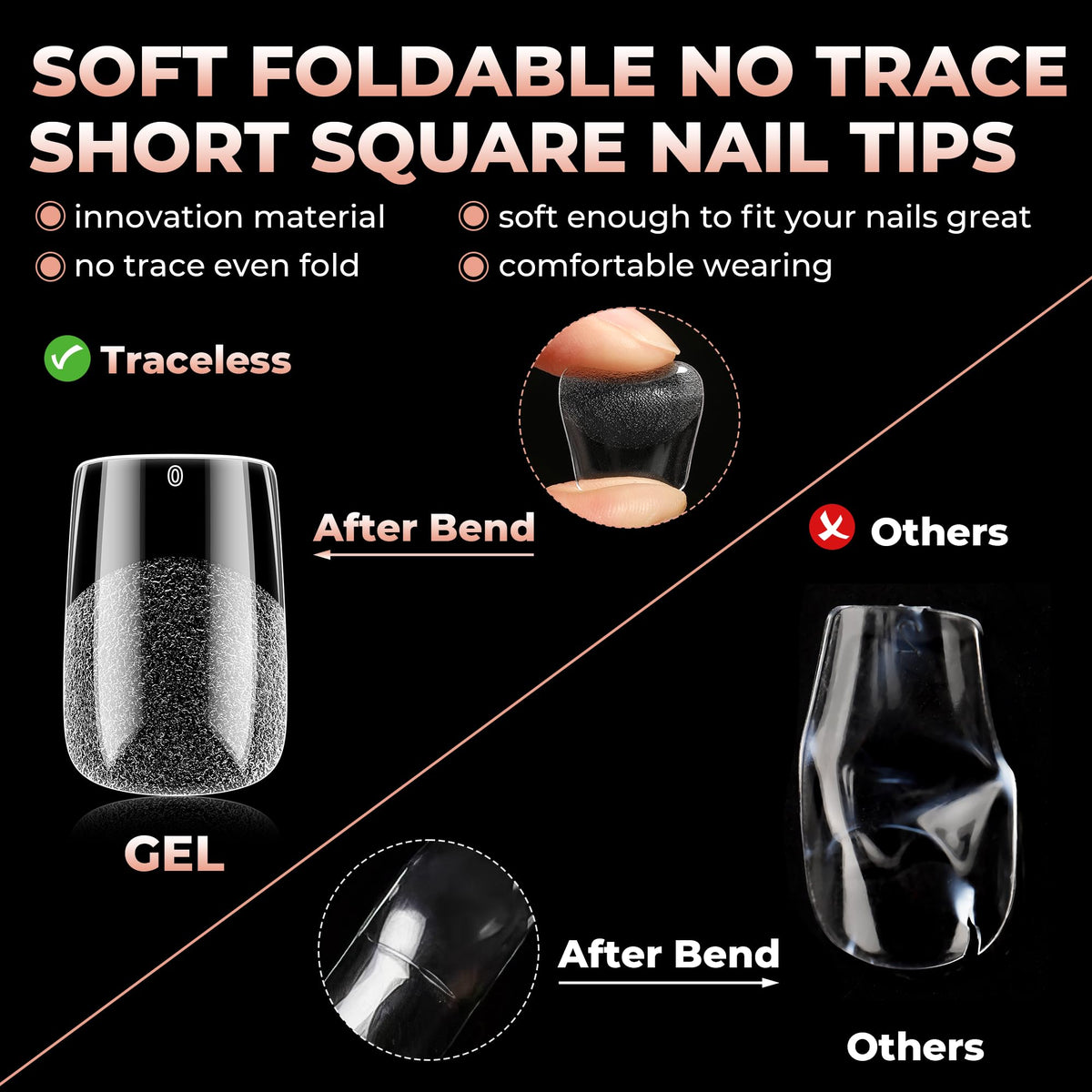 UNA GELLA Short Square Nail Tips with nail art designs