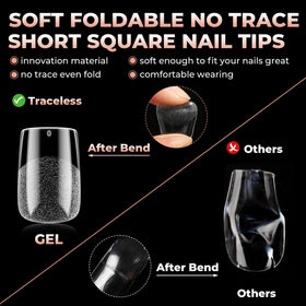 UNA GELLA Short Square Nail Tips with nail art designs