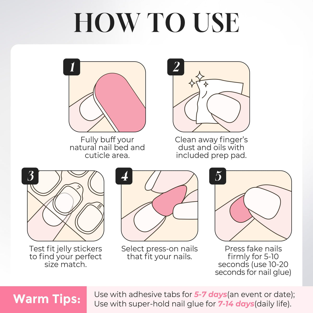 UNA GELLA Short Square Press On Nails in use on hands